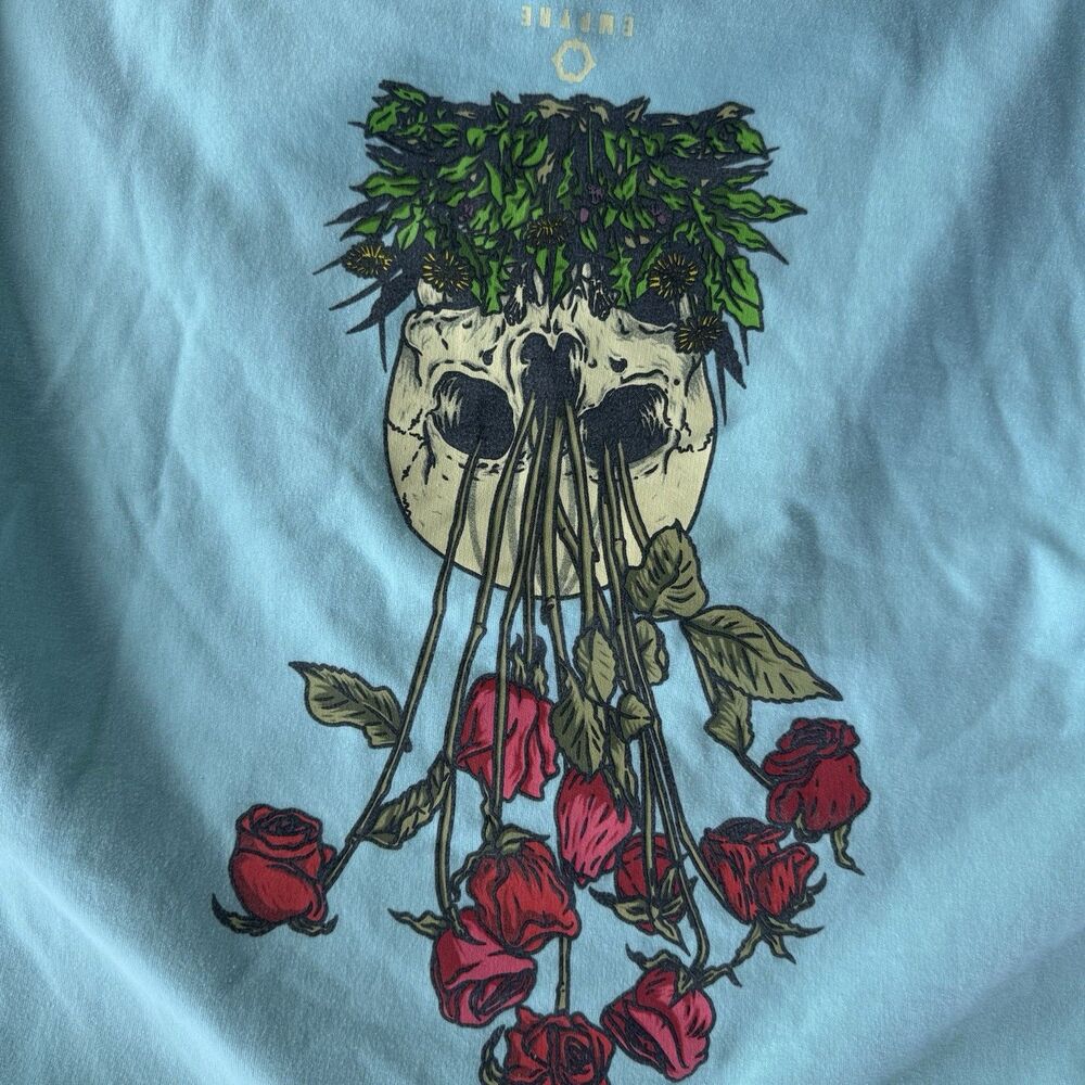 Empyre Turquoise Rose Graphic Pullover Hoodie M Women Unisex Skate Streetwear - Picture 8 of 9